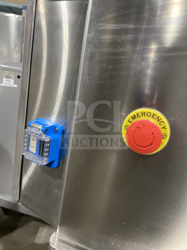 Selmi TOP EX Series stainless steel chocolate tempering machine, 2017 model, SN: 1787, with emergency stop button.