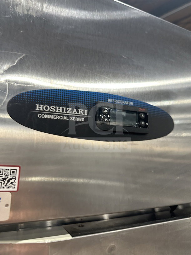 Hoshizaki CR1SFSL single door stainless steel refrigerator, commercial reach-in, electric powered, model details shown.