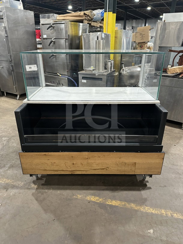 Structural Concepts SB25452DR black refrigerated grab-n-go merchandiser with glass top showcase, rear sliding doors, 220V.