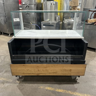 Structural Concepts SB25452DR black refrigerated grab-n-go merchandiser with glass top showcase, rear sliding doors, 220V.