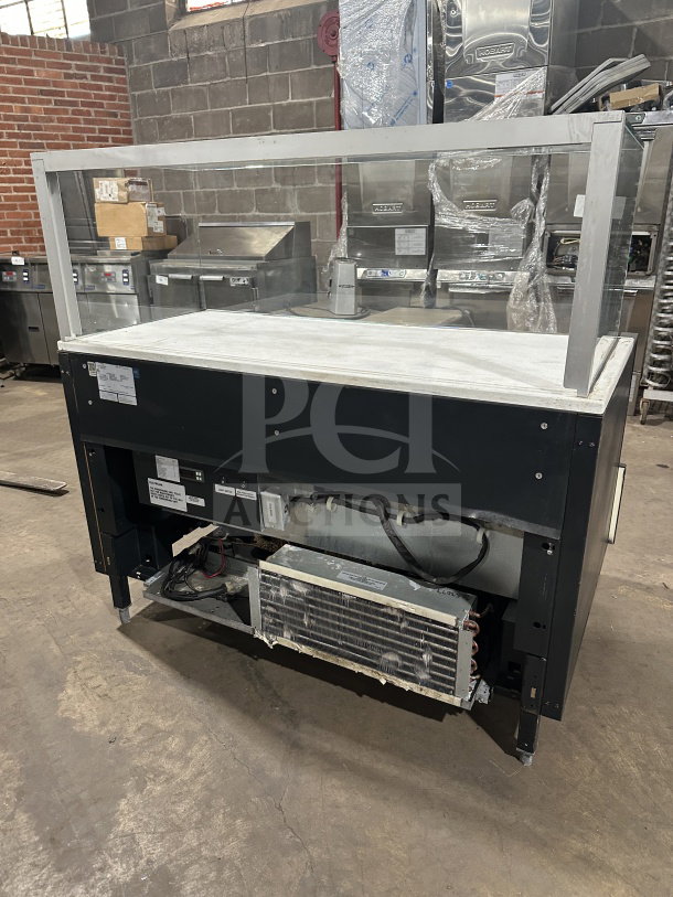 Structural Concepts SB25452DR refrigerated merchandiser, black, open grab-n-go design, top glass showcase, rear sliding doors, 220V.