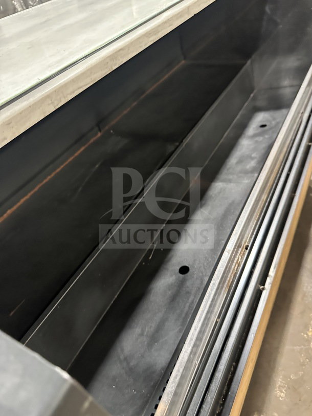 Structural Concepts SB25452DR refrigerated open display case, commercial black finish, rear sliding doors, enclosed top glass.