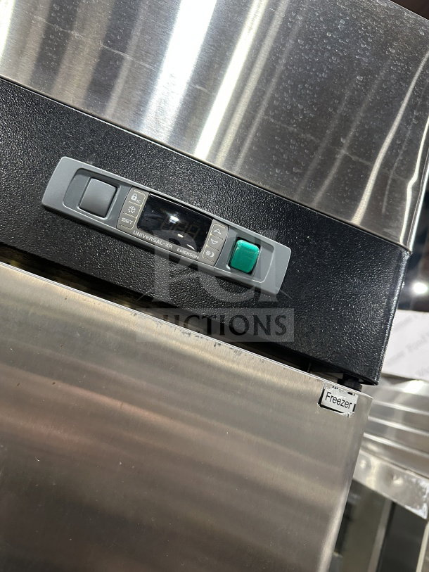 Migali T-Series C-27 commercial stainless steel 2-door freezer, model C-2F, digital controls, on casters, good condition.