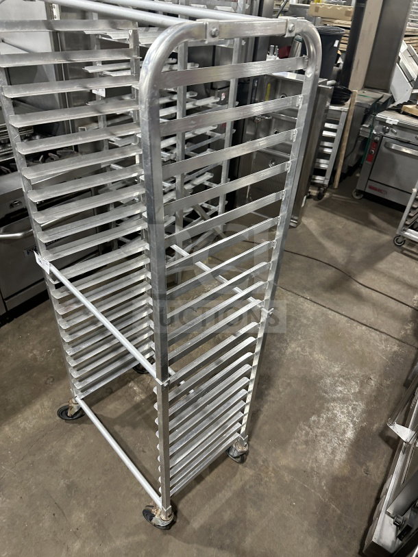 Regency Space Solutions commercial stainless steel heavy-duty pan sheet rack, multiple shelves, wheels, excellent condition.