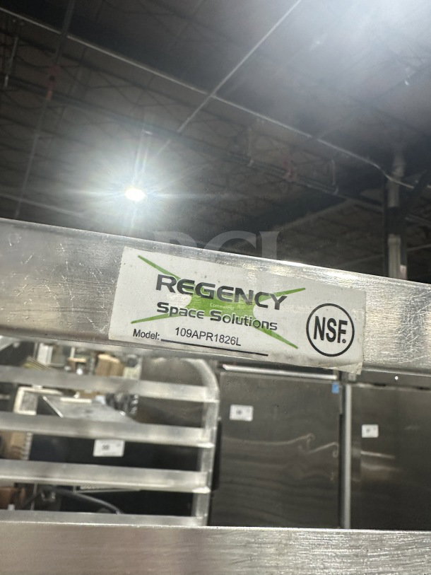 Regency Space Solutions stainless steel pan rack, model 109APR1826L, NSF certified, heavy-duty, commercial-grade.
