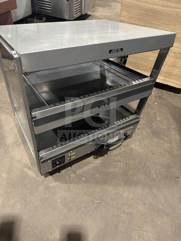 Hatco 30" commercial stainless steel slanted double shelf merchandiser display warmer, Model GRSDS-30D, 120V, serial 2810972252.