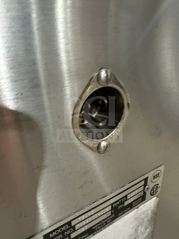 Alto-Shaam 750-S heated holding cabinet, stainless steel, model and serial number tags visible, 125V, 1 phase.