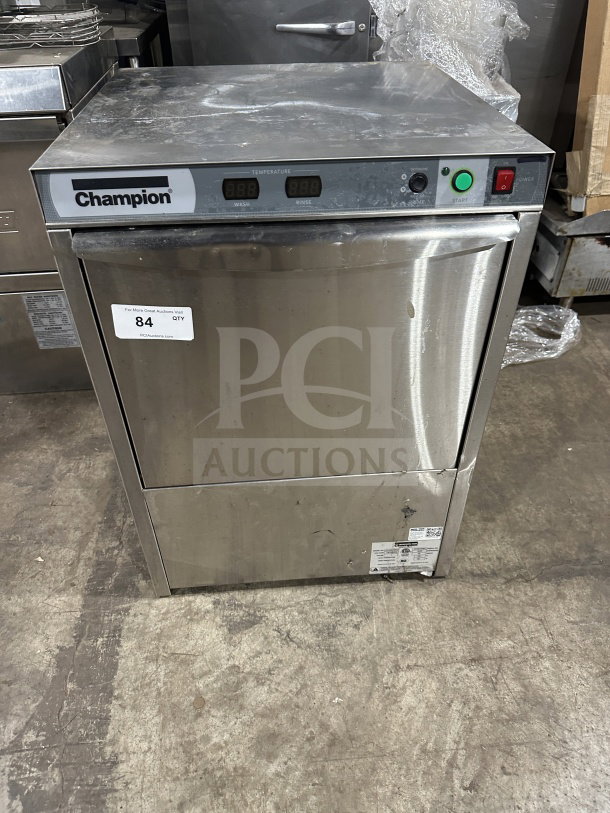 Champion Commercial Stainless Steel Undercounter Dishwasher, Model UH130BM4, high-temperature, electric, 120-208/230V, 1 phase.
