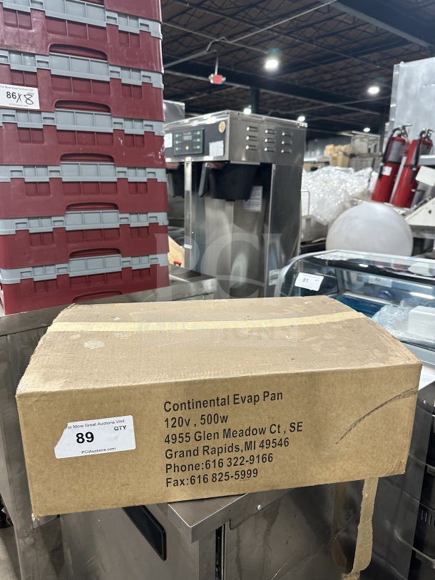 Continental Refrigeration stainless steel evaporator pan, Model F412502, 120V, new in box, commercial electric powered.
