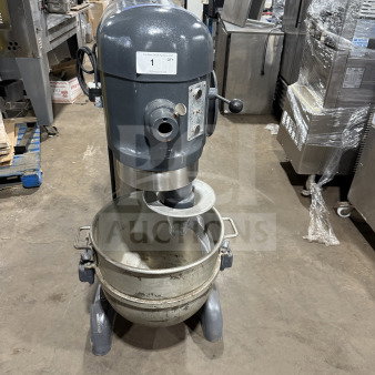 Hobart Commercial Charcoal Gray Electric Powered 60 Qt. Planetary Dough Mixer! With Mixing Bowl & Dough Hook Attachment! Model: H-600T SN: 1729975! 220V 3 Phase! WORKING WHEN REMOVED!