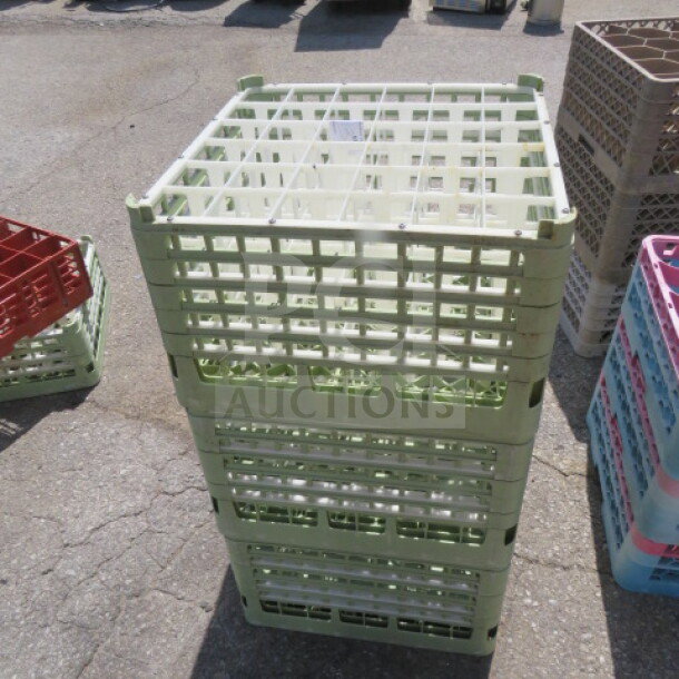 36-hole dishwasher rack stack, light green, multiple units. Suitable for commercial use. Good condition. Brand: 3XBID.