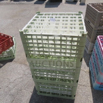36-hole dishwasher rack stack, light green, multiple units. Suitable for commercial use. Good condition. Brand: 3XBID.