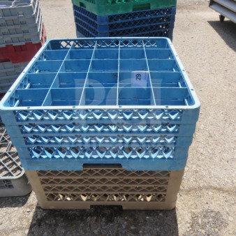 25-hole blue dishwasher rack, model 2XBID, in good condition. Features grid design and stackable functionality.