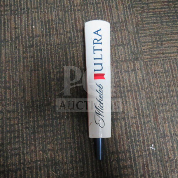 Michelob Ultra tap handle, white with logo, used condition, vertical text design.