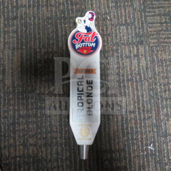 Fat Bottom Tropical Blonde tap handle, good condition, featuring red and blue logo with a pin-up girl illustration.