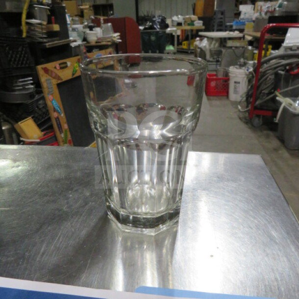 Clear bar glass, model 12XBID, with faceted design, excellent condition, no visible markings or tags.