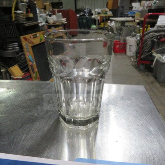 Clear bar glass, model 12XBID, with faceted design, excellent condition, no visible markings or tags.