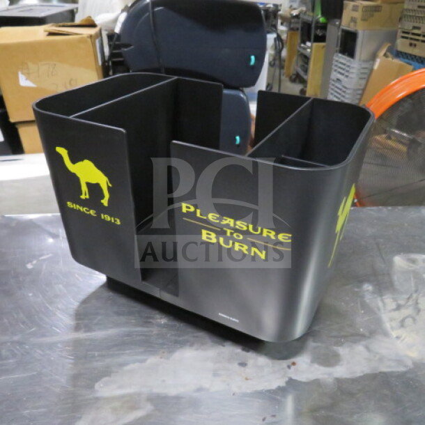 Black Camel bar organizer with yellow logo, text "Pleasure to Burn" and "Since 1913." New condition, multiple compartments.