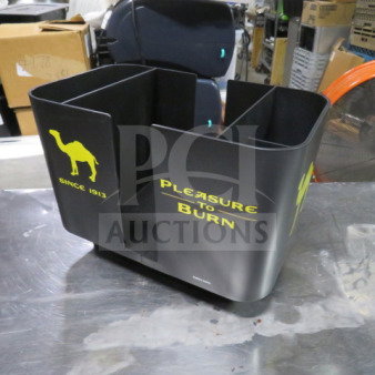 Black Camel bar organizer with yellow logo, text "Pleasure to Burn" and "Since 1913." New condition, multiple compartments.