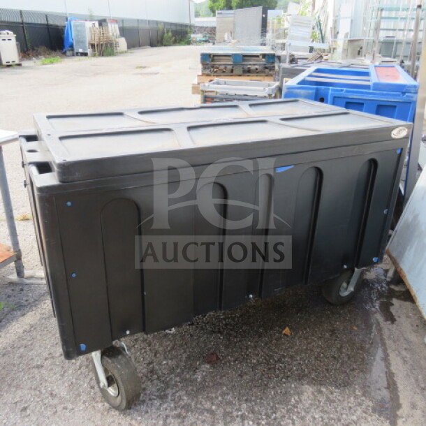 Sper Arctic IRP-1030 portable 456 Qt cooler on casters with lid, 61x31x40 inches, black, rugged design, used condition.