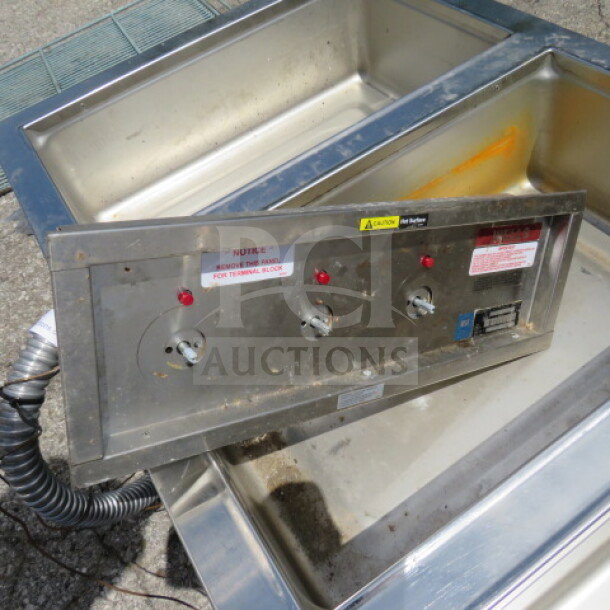 Wells 3-Well Drop-In Food Warmer, Model MOD300TDM, 43.5x24x11, stainless steel, visible controls and caution labels.