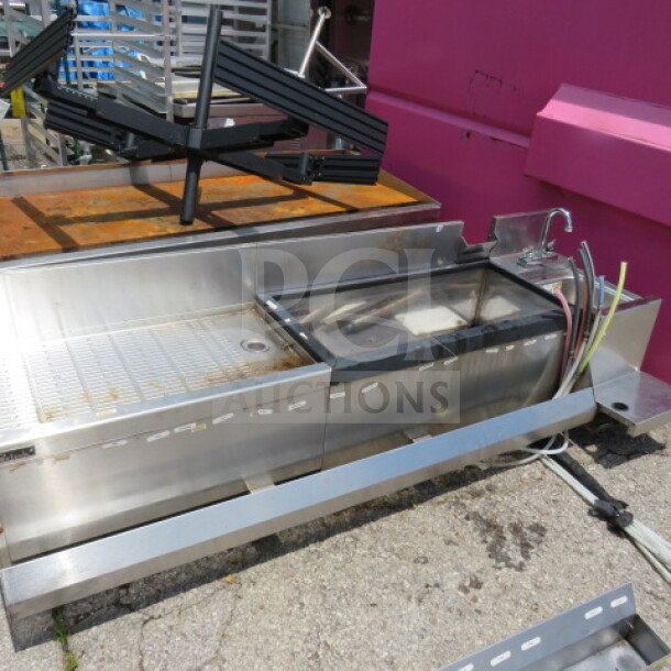 Perlick underbar unit with ice well, drain table, hand sink, blender shelf, speed rail, 78.5x30 inches. Assembly required.