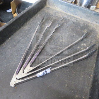 Stainless steel tongs set, 3XBID model, in good condition. Features sturdy design and serrated edges for better grip.