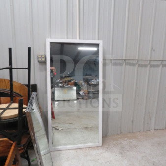 Wooden framed mirror, 30x60 inches, in good condition, white frame, ideal for home or office decor.