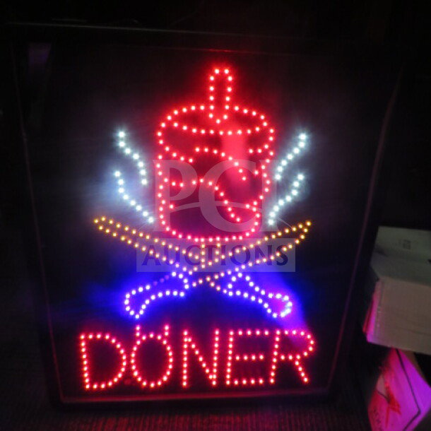 Electric lighted Donor sign featuring bright LED lights in a vibrant design. New condition.
