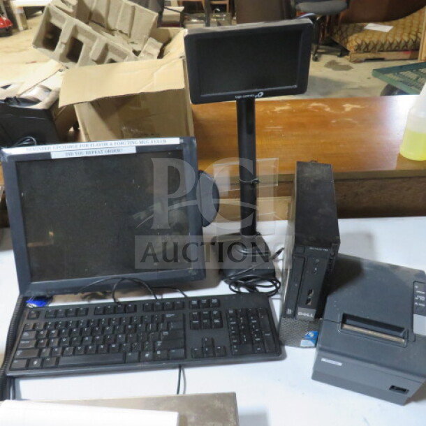 ELO POS system with Dell Optiplex 780, Dell keyboard, Epson M129H thermal printer, Logic Controls LV3000U display.