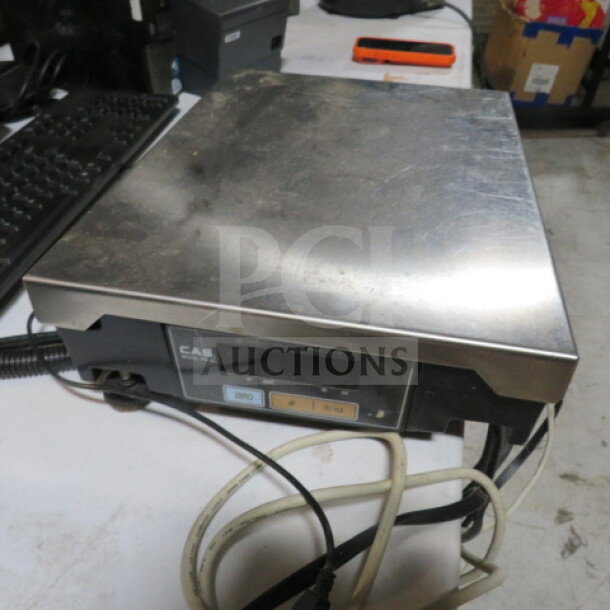 CAS PD-11 scale, stainless steel surface, used condition, visible controls and cables, model tag indicates #PD-11.