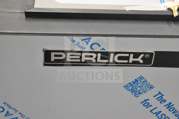 Brand new Perlick BC60RT-3 bottle cooler, commercial grade, flat top, scratch and dent, 115V, 2 sliding lids.