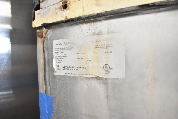 Manitowoc SD0452A Ice Head on SPA310 Dispenser, 115V, 1 Phase, visible wear, model label shows electrical specs.
