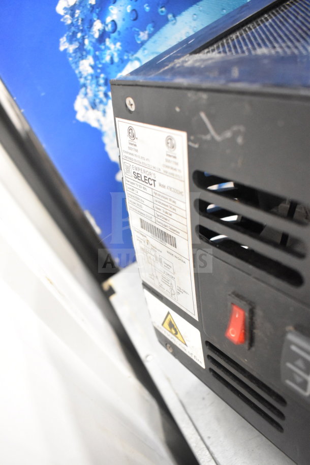 Emperor's Select CSD-53 Sushi Display Case, 115V, 1 Phase, model 478csd53hc, showing manufacturer's label and power switch.