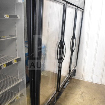 2017 True GDM-72-HC 3-door cooler merchandiser, black frame, tested and working, 115V, 1 phase, pristine condition.