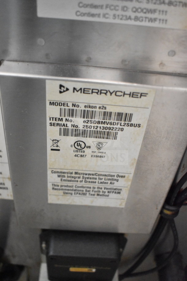 2025 Merrychef eikon e2s high-speed countertop microwave convection oven, model e2s, 208/240V, with serial number label.