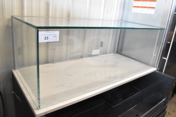 Commercial horizontal open grab-n-go merchandiser with glass top dry display case. Used condition, minor wear.