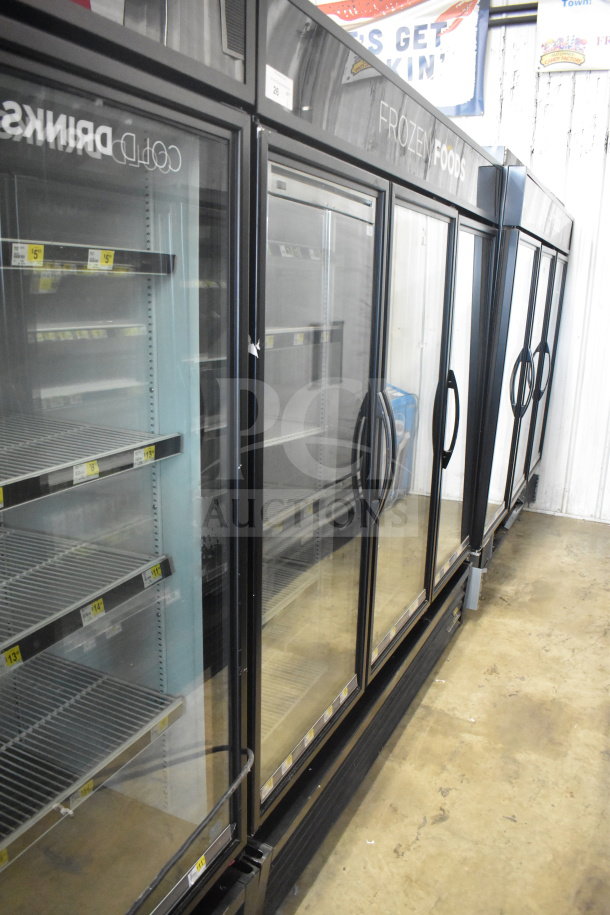 2017 True GDM-72F-HC 3-door reach-in freezer merchandiser, tested, working, 115/208-230V, 1 phase, clear doors, interior shelving.
