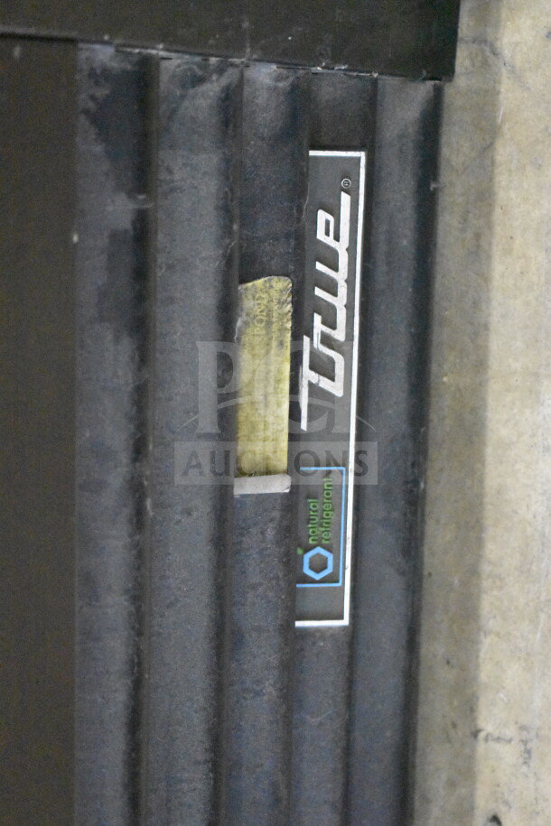 2017 True GDM-72F-HC label on a commercial 3 door reach-in freezer, indicating use of natural refrigerant.