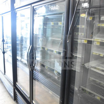 2019 True GDM-49-HC 2-door reach-in cooler merchandiser, tested and working, 115V, 1 phase, clean shelves, "Cold Beer" sign.