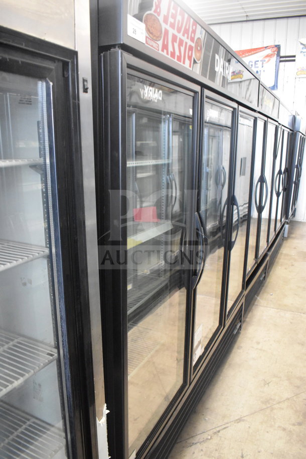 2019 True GDM-72-HC 3 Door Reach In Cooler, commercial use, 115V, tested and working, glass doors, shelves visible.