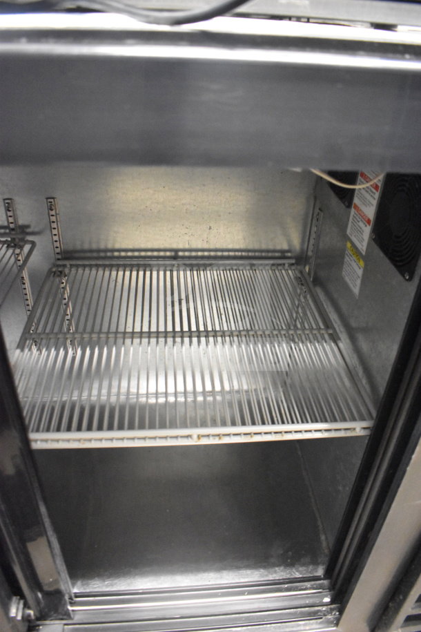 Beverage Air BB72HC-1-GS-B commercial back bar cooler with two wire shelves, 115V, good condition, interior view.