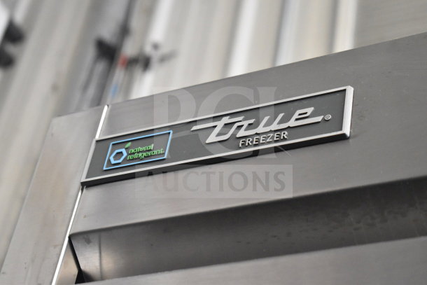 2019 True T-49F-HC 2-Door Cooler Merchandiser, stainless steel, features "True Freezer" and "natural refrigerant" labels.