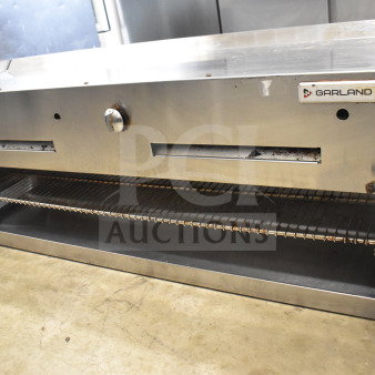 Garland Commercial Gas Powered Cheese Melter, stainless steel, includes adjustable rack, used condition, Garland branding visible.