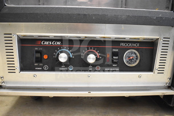 CresCor 121PHUA11D commercial heated holding cabinet with controls. 120 volts, 1 phase. Features mode selection and temperature gauge.
