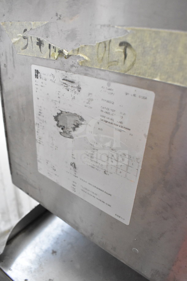 Middleby Marshall PS638G stainless steel commercial conveyor pizza oven label, wear on text, tested and working.