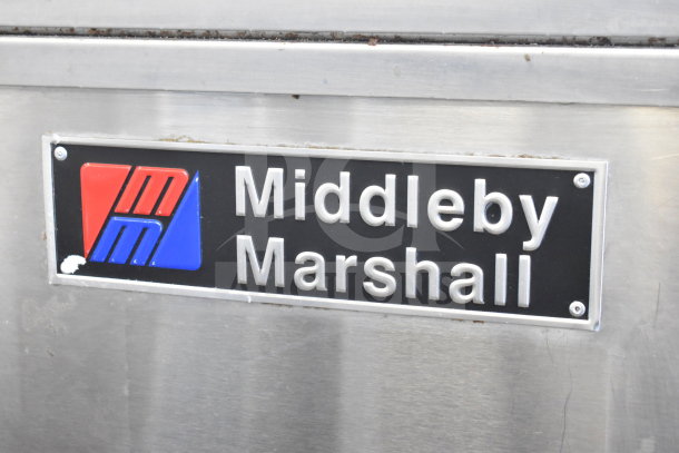 Middleby Marshall PS638G stainless steel conveyor pizza ovens, commercial gas-powered, 89,000 BTU, on casters.