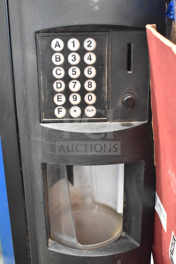 Crane 5800-4 commercial bottled drink vending machine with bill acceptor, keypad, and coin slot. 115 volts, 1 phase.