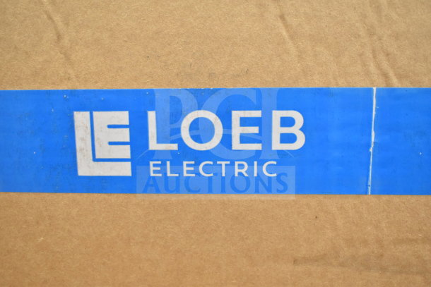 Loeb Electric Lighting Fixtures box with blue label; contains 67 fixtures; new condition; bulk auction item.