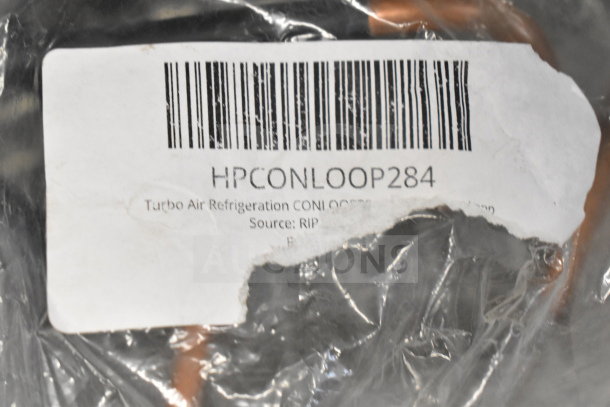 Barcode label showing HPCONLOOP284 Turbo Air Refrigeration CONLOOP2848 condensate loop, new condition, partially visible.